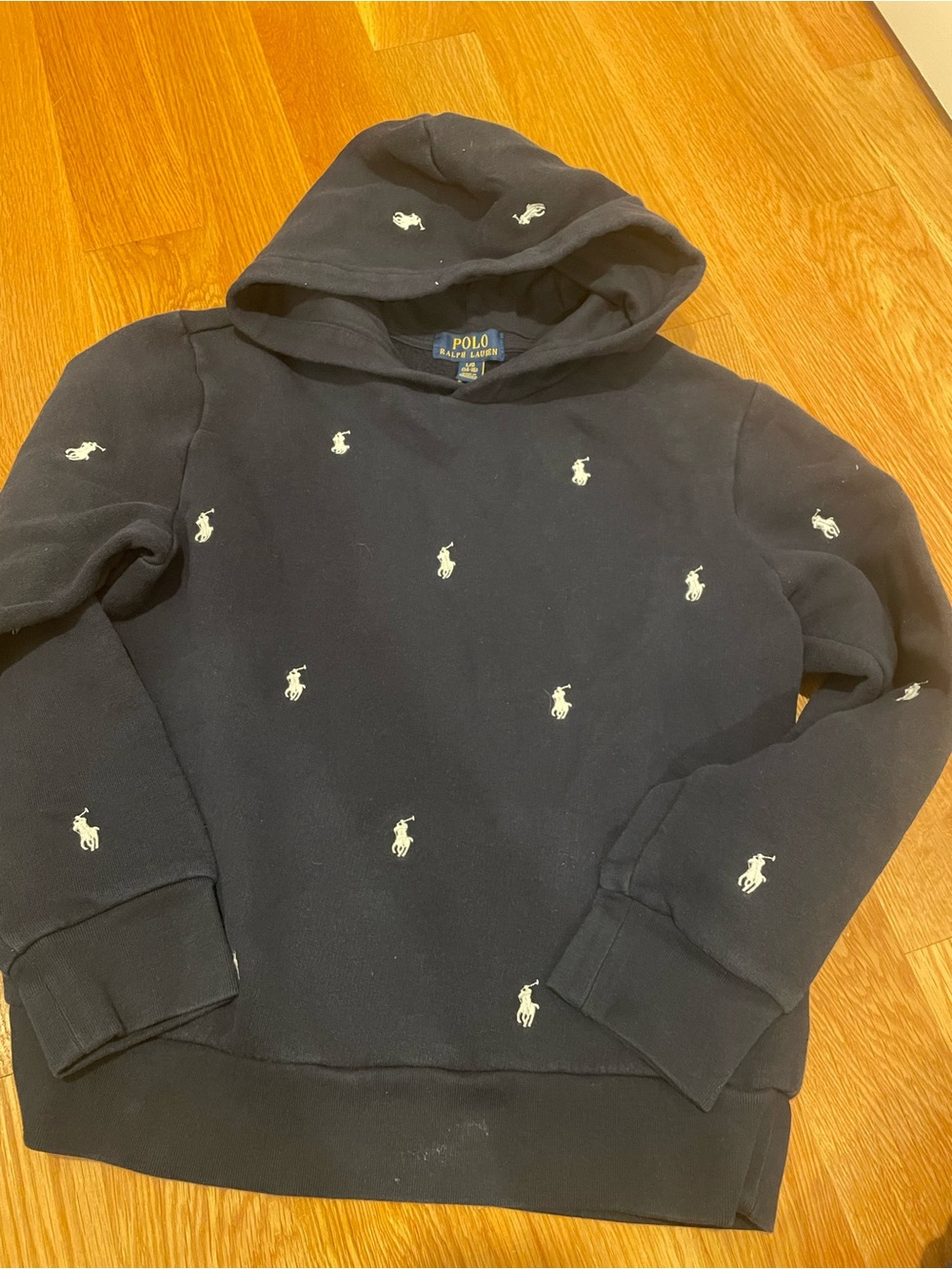 Polo by Ralph Lauren boy Navy Crewneck Hoodie with White Pony Embroidery